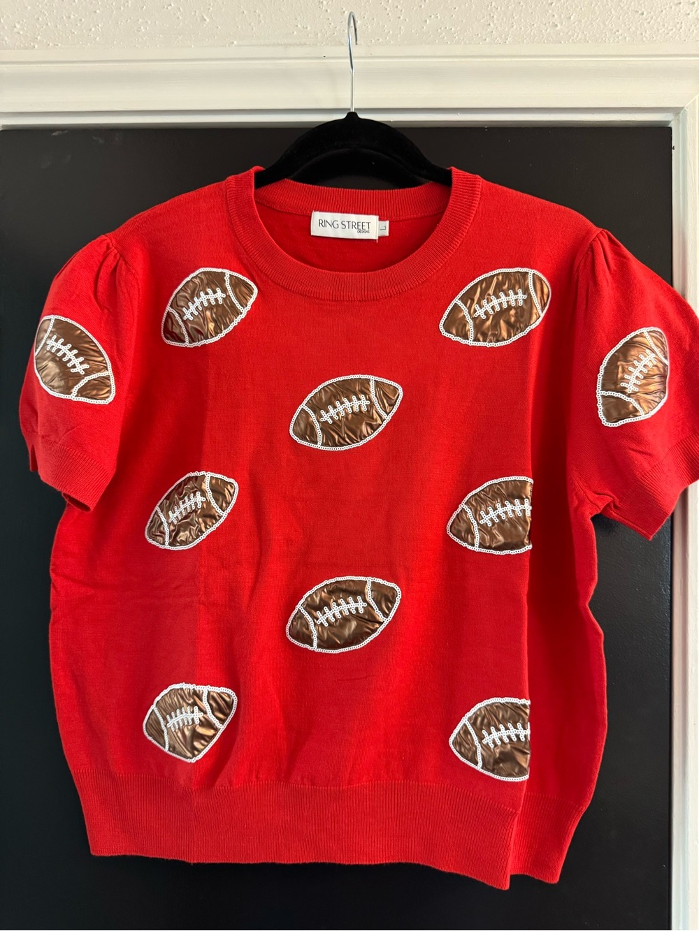 football sequin short sleeve sweater